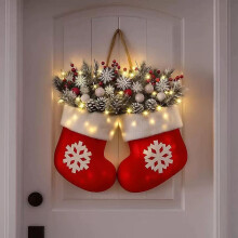 Guirlanda de Meias de Natal Brilhantes – Guirlanda Iluminada para Porta de Entrada, Guirlanda de Meias de Natal para Decoração de Parede em Festas