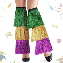 Scaldamuscoli Mardi Gras con nappe, abito Mardi Gras da donna, viola, oro, verde, accessori per costume da ballo in maschera