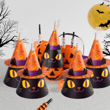 Lot de 10 sacs cadeaux d'Halloween à motif chat JMKQLZ - Contenants en papier pour ranger les bonbons et décorer pour Halloween