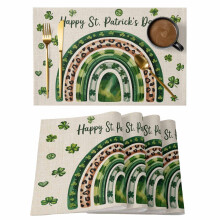 Set de 1 set de table Saint-Patrick – Trèfles léopard verts, Amour arc-en-ciel, Texture lin, Antidérapant et lavable, Intérieur/Extérieur