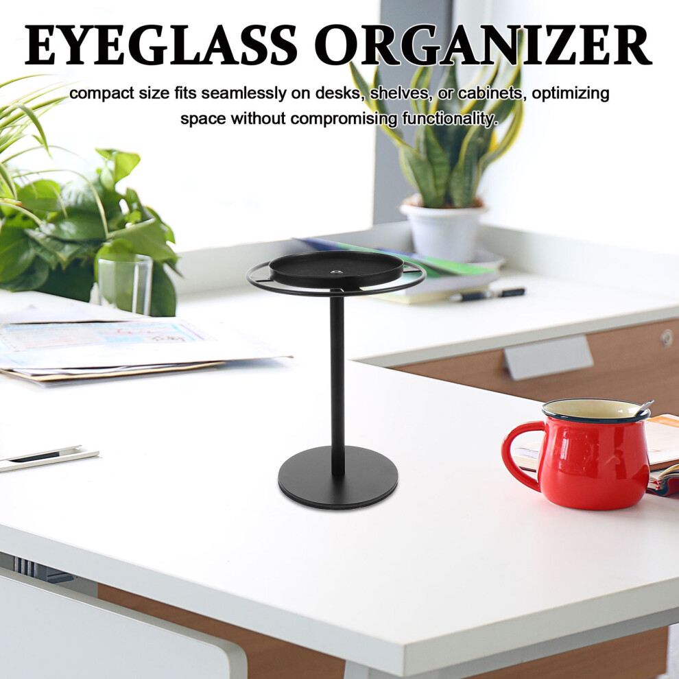 Multifunctional Black Metal Sunglass Shelf with Built in Storage Tray Eyeglass Holder Stand for Desk