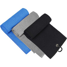Toalla de golf, paquete de 3 toallas de golf de microfibra (40 x 40 cm) para bolsa de golf con clip de mosquetón, toalla de golf plegable en tres