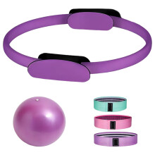 5-Pc Pilates Loop & Ball Set w/ 15" Loop, Ball, 3 Bands, Guide & Gift Box – Compatible with Home Workouts