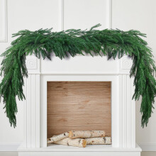 Conjunto de 2 guirlandas realistas de pinheiro artificial Norfolk de 2,74 m (9 pés) para decoração de Natal em ambientes internos e externos –