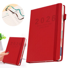 2026A5Planner, 400 sider, ugentlig/månedlig kalender, tykt papir, jan.-dec. 2026, hårdt omslag, 20,4 x 14,7 cm, rød