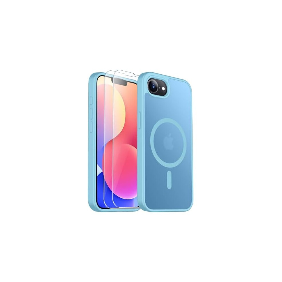 Magnetic Translucent Iphone 16E Case + 2Pc Tempered Glass Protectors, Anti-Fingerprint & Scratch-Resistant, Light Blue 9329345210990