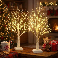 Arbres de Noël en bouleau à faire soi-même avec 144 lumières LED, résistants aux chocs et à l'eau, branches pliables, décoration de Noël pour