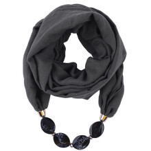 Lenço estilo boêmio feminino, colar em mistura de algodão, pingente macio, acessório versátil, cinza escuro.
