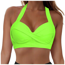 Bikinisets voor dames, bikinitop met beugel, push-up model, crop top met volledige dekking en strik op de rug, badpaktop voor dames, groen, S