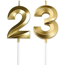 Bougies d'anniversaire dorées pour les 23 et 32 ans, figurines dorées numéro 23 et 32 pour gâteau d'anniversaire, décoration de fête,