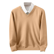 Suéteres de punto de manga larga, cuello en V, color liso, modernos y de moda para hombre, ideales para otoño e invierno (caqui, 2XL).