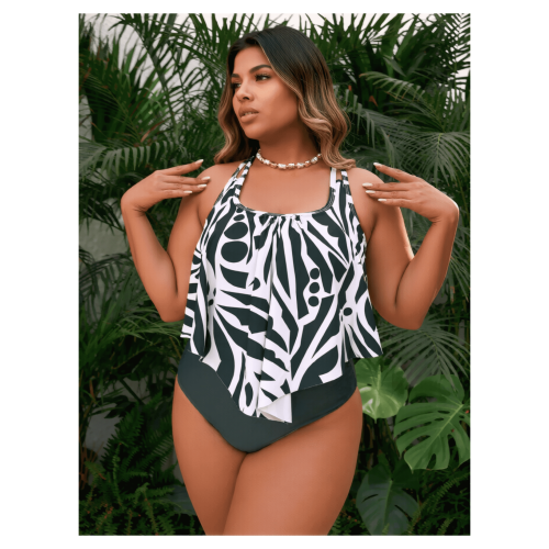 Γυναικείο μαγιό Tankini, μεγάλο μέγεθος, τυπωμένο, τετράγωνο ντεκολτέ, τοπ με σορτς, 2