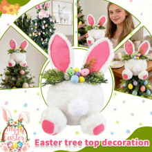 Pluche paashaas als piek voor de kerstboom met ei-ornament, 7,87 x 11,02 inch, grote paashaasoren decoratie voor de kerstboom, mand en lentefeest –