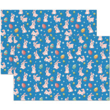Ensemble de 4 sets de table d'été à motifs de Pâques et de lapins roses et bleus, 30 x 45 cm, en lin, antidérapants, résistants à la chaleur