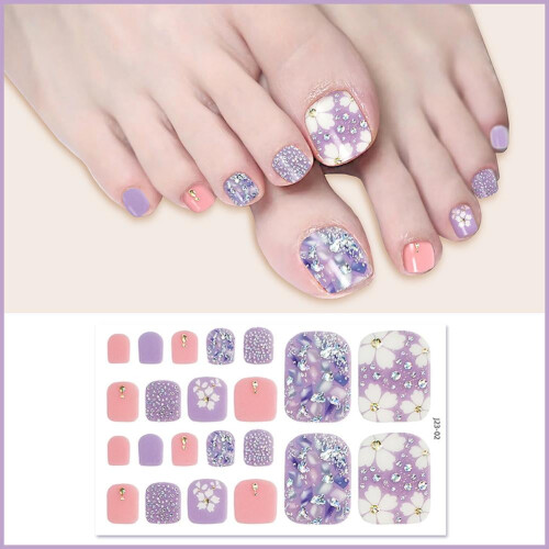 Adesivos removíveis para unhas dos pés, brancos, com efeito flash, da moda e requintados.
