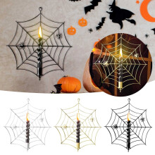 Halloween-hämähäkinverkkokynttilänjalka – metallinen seinäkoriste koukulla, aavemainen musta hämähäkkikuvio, yhteensopiva Halloween-juhlien