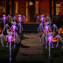 Lampe de sol solaire chauve-souris et squelette pour Halloween