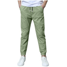 Calças para meninos, calças de linho com cordão, confortáveis, com cintura elástica para o verão, calças de uniforme para meninos, Z01 Verde