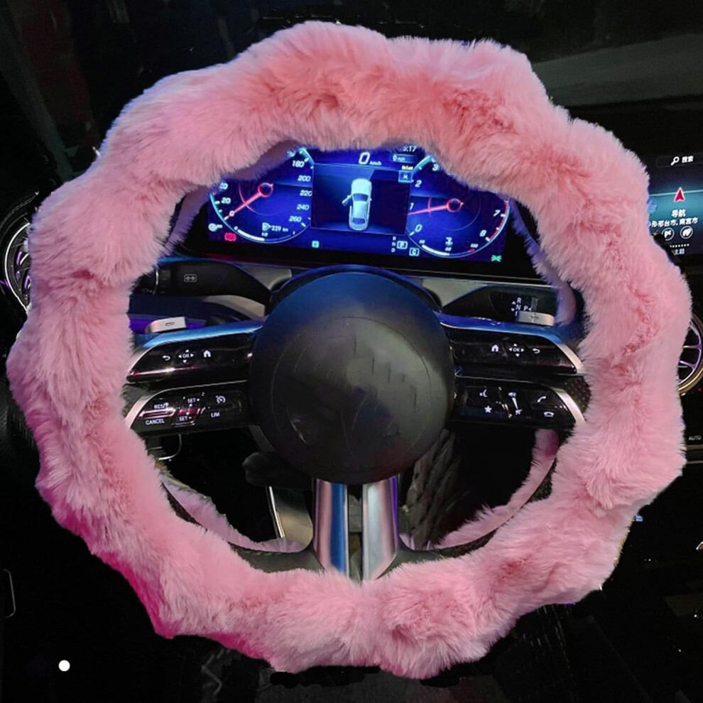 Luxury Fluffy Steering Wheel Cover For Women Â Soft, Warm, Furry Plush Protector, Compatible With Most Cars Pink 9402001140449