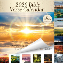 Calendário de Parede 2026 – Calendário com Versículos Bíblicos, Presente Espiritual com Escrituras para 12 Meses, Decoração de Fé para Casa