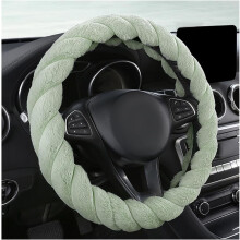 Coprivolante antiscivolo Fluffy15", morbido e caldo, ideale per donne e ragazze - Verde, rotondo, compatibile con la maggior parte delle auto.