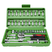 46-Pc Socket Wrench Set with Bit Sockets, Auto & Home Repair Tool Kit, Green, with Storage Case