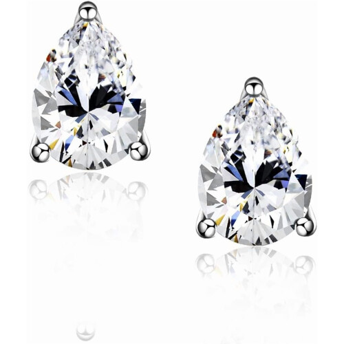 CZ stud earrings 18K white gold plated sterling silver