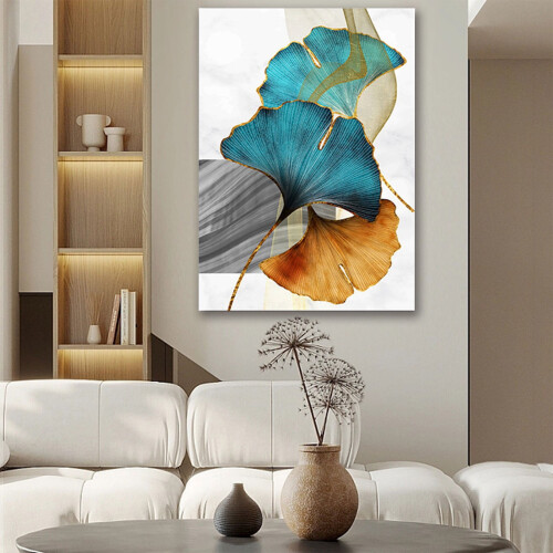 Αφηρημένη Τέχνη Τοίχου από Φύλλα Ginkgo 40x30cm – Καμβάς χωρίς Πλαίσιο, Συμβατό με