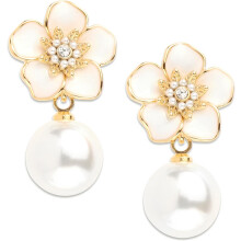 Pearl Drop Earrings Gold Plated Brass 1 Pair