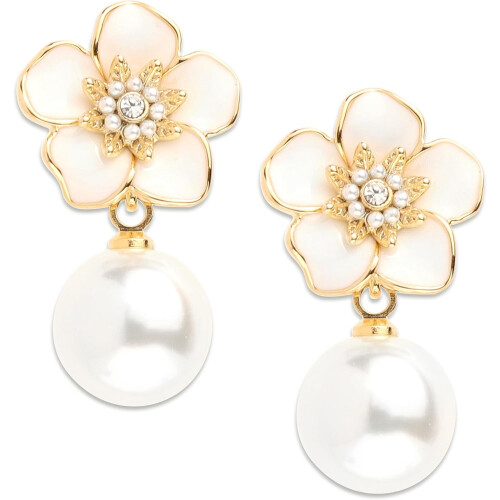 Pearl Drop Earrings Gold Plated Brass 1 Pair