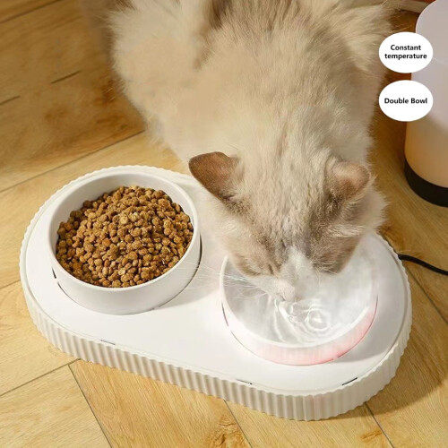 Κεραμικό διπλό μπολ φαγητού με θερμαινόμενο νερό USB για γάτες και σκύλους που 1