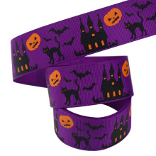 Halloween satijnen lint met pompoen- en heksenprint – 10