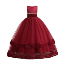 Vestido de recital largo de malla con tutú para niñas de AWZXDE, vestido formal para niñas mayores y niñas, color rojo.