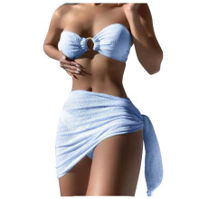 Set bikini da donna, set bikini senza spalline con gonna senza schienale, costume da bagno a tre pezzi per attività in spiaggia e in piscina, bikini