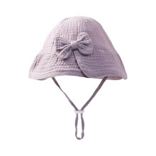 Baby Bow-Decorated Gauze Bucket Hat Soft Fabric Sun Protection Summer Headwear,Light Purple