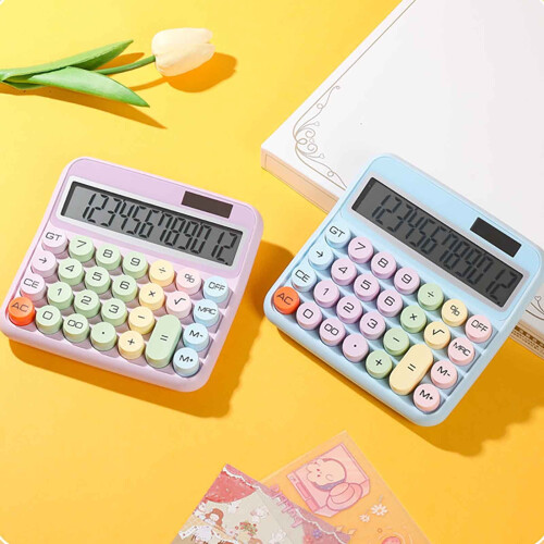 Calculadora de mesa de 12 dígitos com energia solar, azul – compatível com escritório, provas e informática. 1