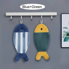 Lot de 2 serviettes de toilette mignonnes en forme de poisson - Douces et absorbantes, en polaire corail, Ă suspendre, Ă rayures, parfaites pour la
