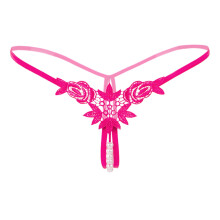 Panties for Women,Mesh Briefs with Tassel Pearl Embellishment and Crochet Lace Up Design Hollow Out Lingerie,Womens Underwear,Hot Pink,M
