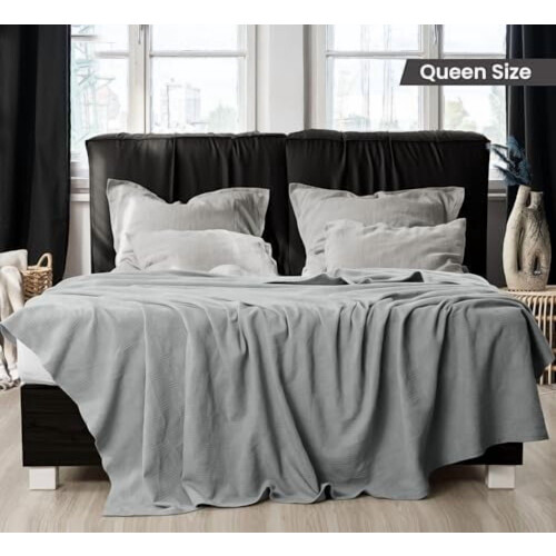 Κουβέρτα 100% βαμβακερή σε χρώμα Cool Grey [Μέγεθος Queen - 90x90 ίντσες] 350GSM Ελαφριά, απαλή 1