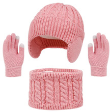 Cozy 3-Piece Winter Set Knitted Beanie Scarf And Gloves Fleece Lined Neck Warmer Mittens For Toddlers Outdoor Play Watermelon Red