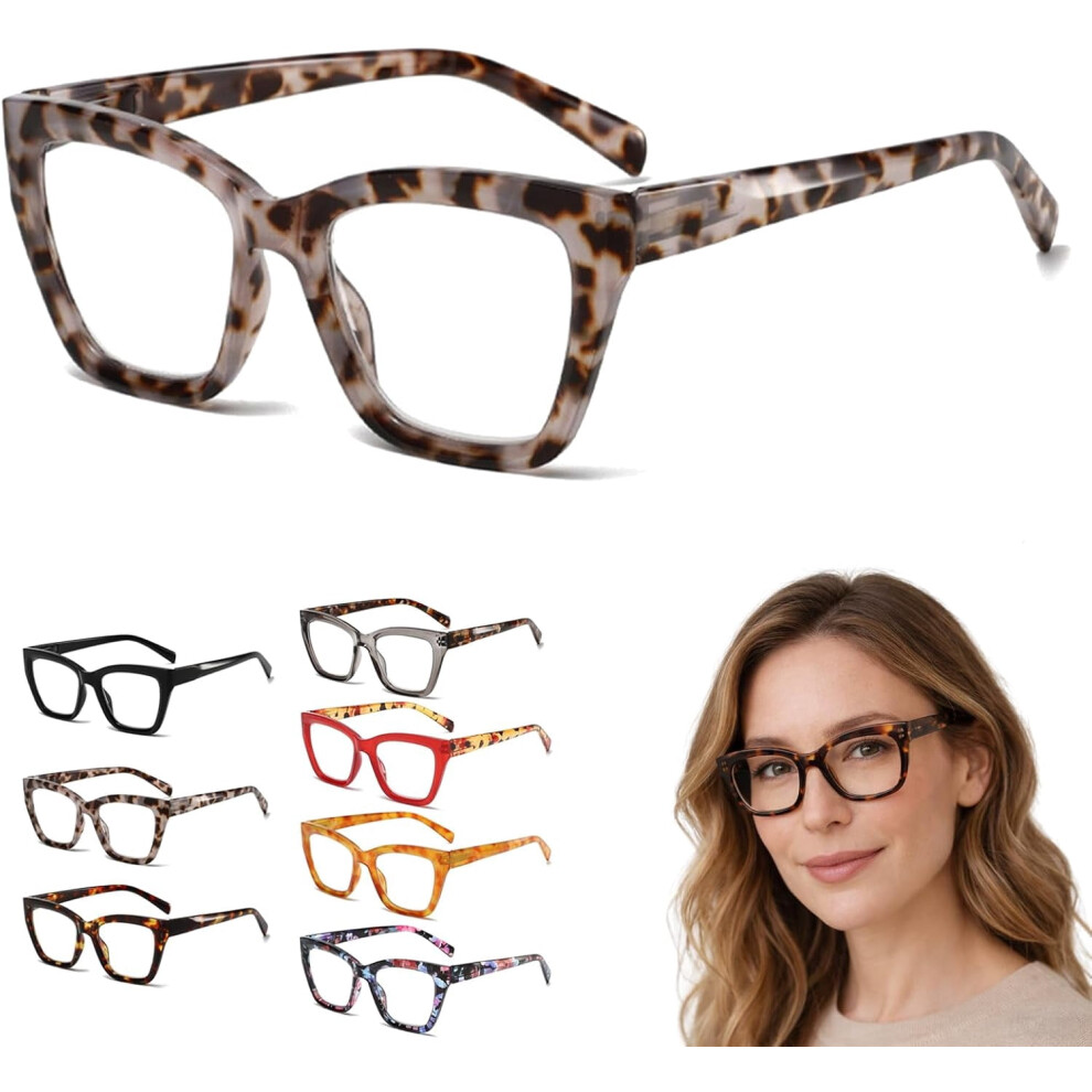 2026 New Tortoiseshell Reading Glasses for Women, Blue Light Blocking, Oversized Square Readers, 0-400 Degrees Magnification