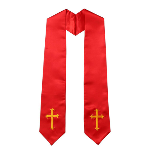 Reversible, bestickte, gekreuzte Priesterstola mit Fransen-Rot