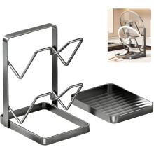 Upgraded Kitchen Pot Lid Storage Rack with Drip Tray – Compatible with Most Lids & Cutting Boards