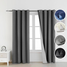 Grey Linen Blackout Curtains 52"W x 63"L, 2 Panels, Compatible with Bedroom & Living Room