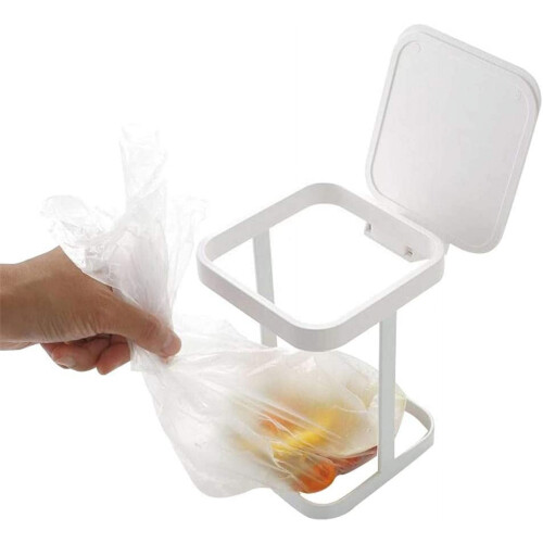 Metal countertop trash can with bag holder, white