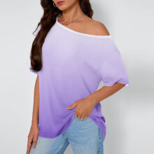 Damen-Loungewear mit unregelmäßigem Farbverlauf, asymmetrischem Ausschnitt, schulterfrei, locker geschnitten, kurze Ärmel, weichem und bequemem