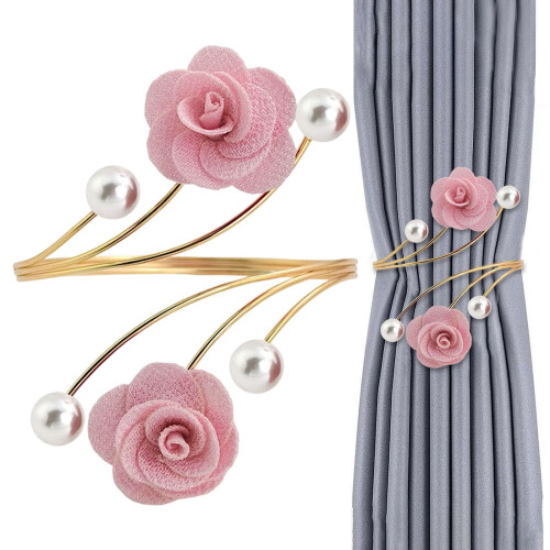 Presilhas de cortina douradas com rosa e pérola – par, sem furos