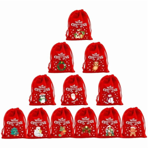 12 sacs à cordon de Noël en peluche 1