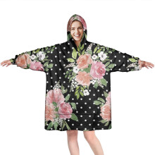 Wearable Oversized Blanket Hoodie, Floral Print, Super Warm Fuzzy Pullover with Pockets for Women & Men