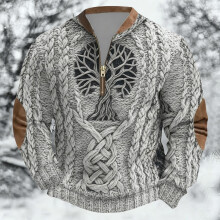 Mittelschwerer Pullover mit halben Reißverschlusskragen im Stil der nordischen Mythologie